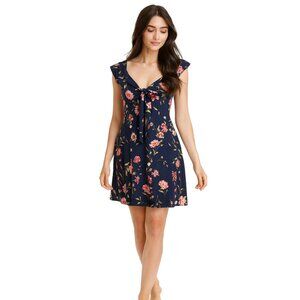 Navy Floral Tie-Front Midi Dress LG / Elegant Summer Floral Dress Large
